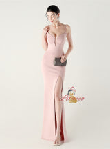 Mermaid Spaghetti Straps Beading Split Prom Dress