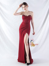 Memraid Strapless Pleats Beading Split Prom Dress