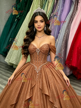 Brown Sequins Off the Shoulder Beading Quinceanera Dress