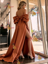 Off the Shoulder Split Bow Prom Dress