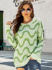 Loose Round Neck Wavy Jacquard Contrast Sweater