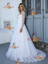 White Sequins Long Sleeve Wedding Dress