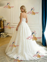 Beige White Tulle Lace Appliques Straps Wedding Dress