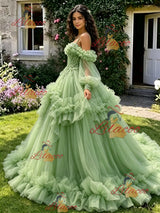 Green Tulle Straps Long Sleeve Beading Quinceanera Dress