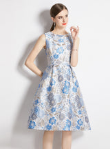 Slim Waist Sleeveless Vest Jacquard Dress