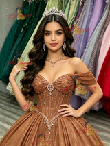 Brown Sequins Off the Shoulder Beading Quinceanera Dress