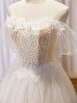 White Tulle Lace Beading Homecoming Dress