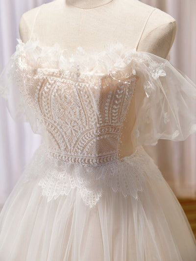 White Tulle Lace Beading Homecoming Dress