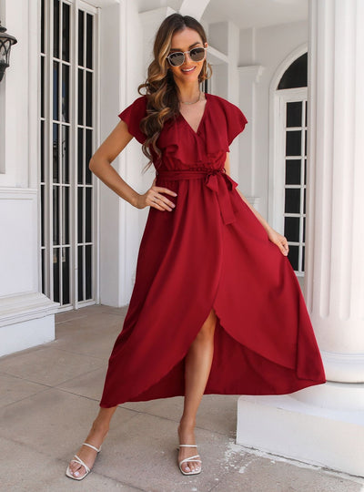 Ruffled V-neck Big Swing Dress