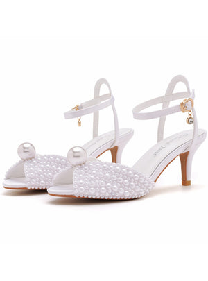 6 cm Fishmouth Buckle Satin Pearl Sandals