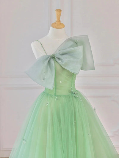 Green Tulle Straps Beading Prom Dress