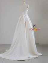 Simple Ivory Satin V-neck Wedding Dress