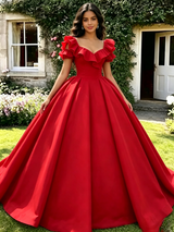 Red Puff Sleeve Quinceanera Dress
