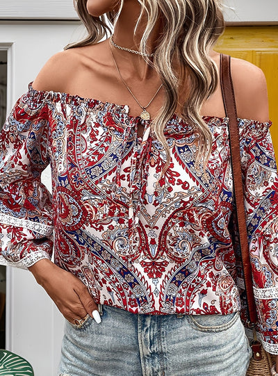 Irregular Off-the-shoulder Long Sleeve Shirt