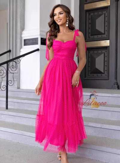 Straps Pleats Long Party Dress