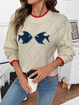 Contrast Color Round Neck Pullover Knitted Sweater
