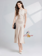 Folding One Shoulder Slim Dress