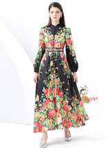 Palace Printed Breasted Lantern Sleeve Dress