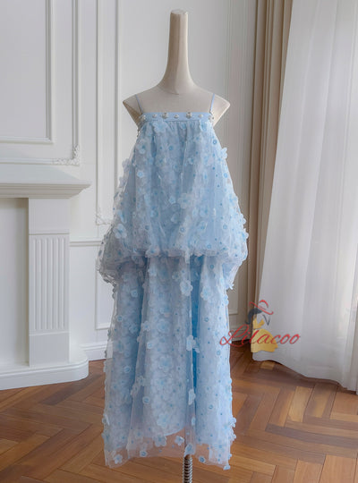 Blue Suspender Flower Dress