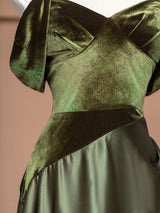Green Satin Velvet Off the Shoulder Prom Dress