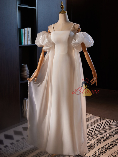 White Spaghetti Straps Wedding Dress