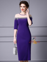 Purple Half Sleeve Beading Mother Of The Bride Dress