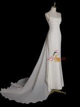 White Mermaid Straps Backless Pearls Wedding Dress