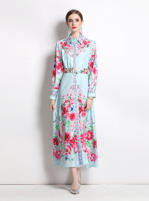 Long Sleeve Holiday Printed Shirt Dress