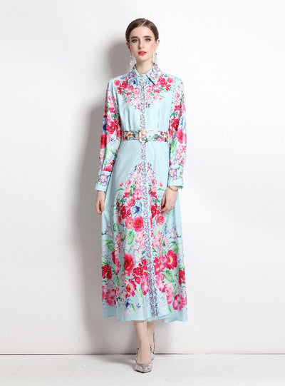 Long Sleeve Holiday Printed Shirt Dress