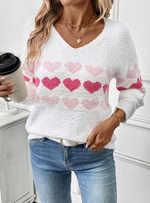 Love Pattern V-neck Long Sleeve Sweater