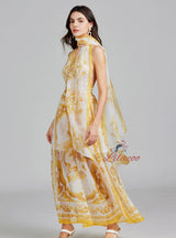 Open-back V-neck Chiffon Printed Dress