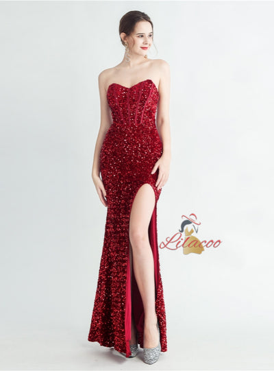 Mermaid Sequins Strapless Prom Dress