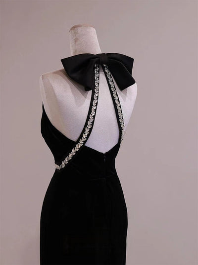 Black Mermaid Velvet Backless Prom Dress