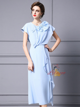 Light Blue Chiffon 3D Flower Mother Of The Bride Dress