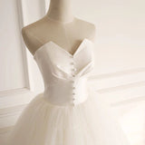 White Satin Tulle Strapless Wedding Dress