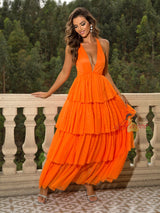 V-neck Mesh Pleated V-neck Dress