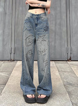 Star Graffiti Blue High-waisted Jeans