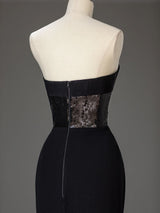 Black Mermaid Sequins Strapless Prom Dress