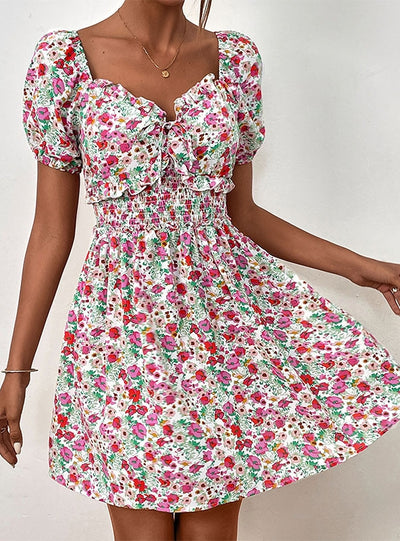 Women Puff Sleeve Floral Dress