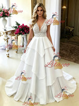 White V-neck Lace Wedding Dress