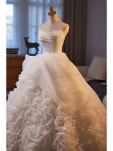 White Ball Gown Tulle Strapless Wedding Dress