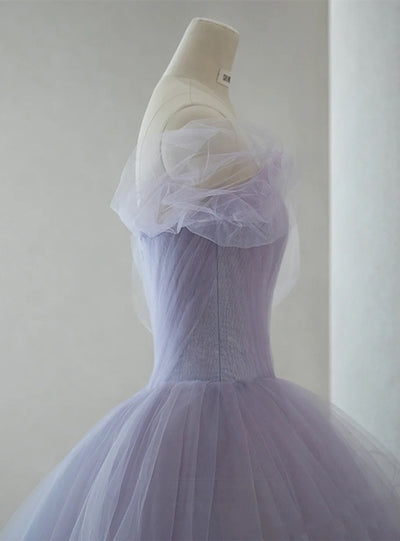 Purple Tulle Pleats Flower Short Prom Dress