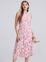 Heavy Industry Beaded Round Neck Lace Dress