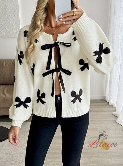 Women Tied Bow Sweater Cardigan