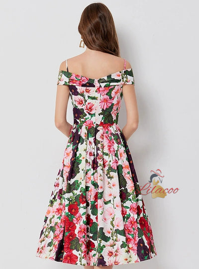 Summer Floral Print Suspender Dress