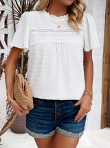 Solid Color Short Sleeve Lace Top