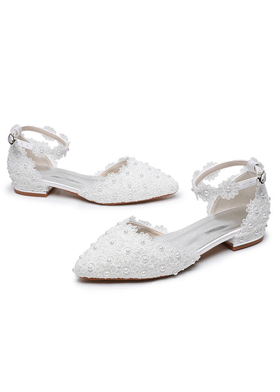 Lace Flowers Shallow Mouths Pointed Heels