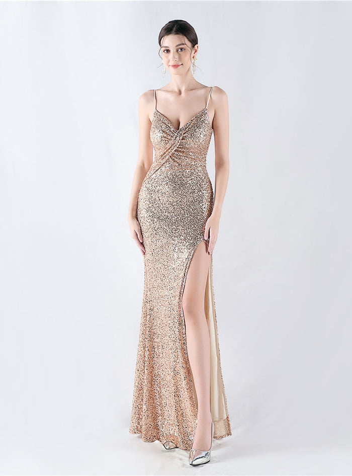 Mermaid Sequins Spaghetti Straps Prom Dress