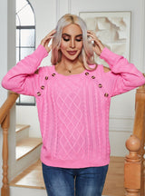 Button Long Sleeve Knitted Pullover Sweater