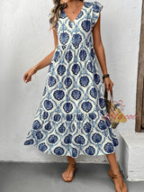 Loose Deep V-neck Printed Long Dress